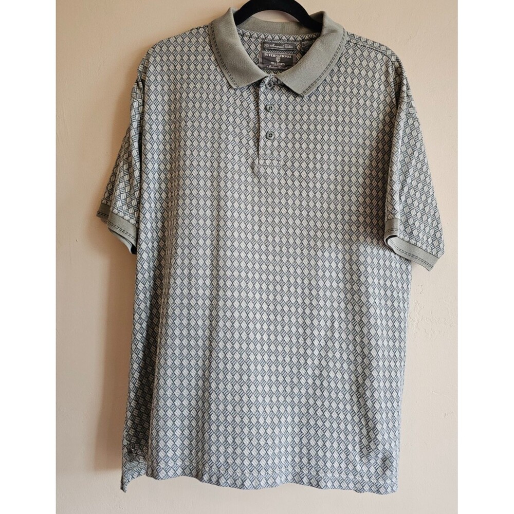 Vtg 80s International Waters Polo Shirt Mens Sz L Ribbed Beige diamond Casual